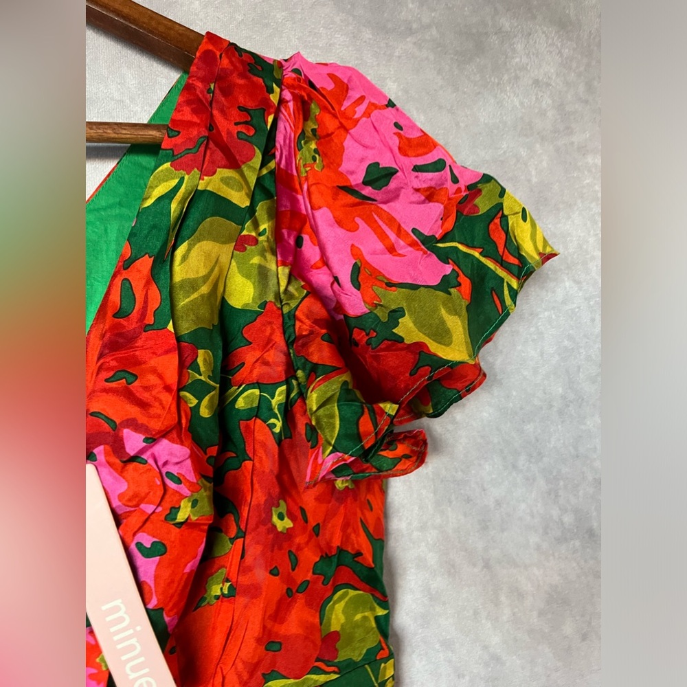 Floral V-Neck Dress - Red, Green, Pink - Picture 3 of 10
